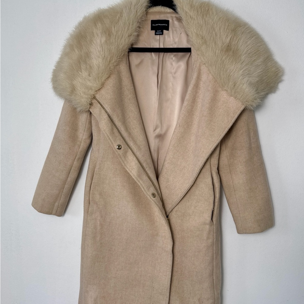 Club Monaco Wool Coat with Oversized Faux Fur Collar – XS